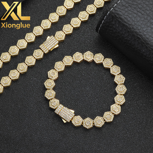 Geometric Charm Chain Fashion Jewelry Iced Out Bling Zircon 8.5mm Hexagonal Shape Link Chain Bracelet Gift for <b>Men</b> - Product Image 4