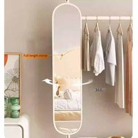 Porte-vêtements multifonctionnel contemporain avec miroir pleine longueur, étagères de rangement roulantes et crochets pour chambre et entrée