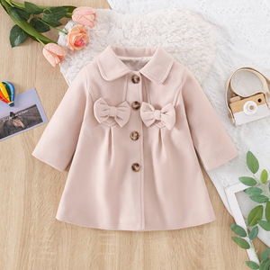 Veste d'hiver pour bébé fille, manches longues, col Peter Pan, boutons sur le devant, détail nœud, manteau pour fillette - Product Image 2