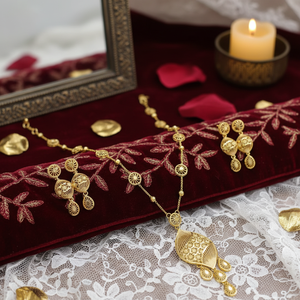Women's Imitation Brass 18K <b>Gold</b> Plated Turkish Long Haram Necklace <b>Set</b> Bridal Traditional Wedding Engagement Anniversary Party - Product Image 3