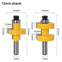 Fresa combinada de vástago redondo de 12 mm, 1/2 pulgada y 8 mm con rodamiento de bolas y dientes cuadrados para uniones de mortaja y espiga