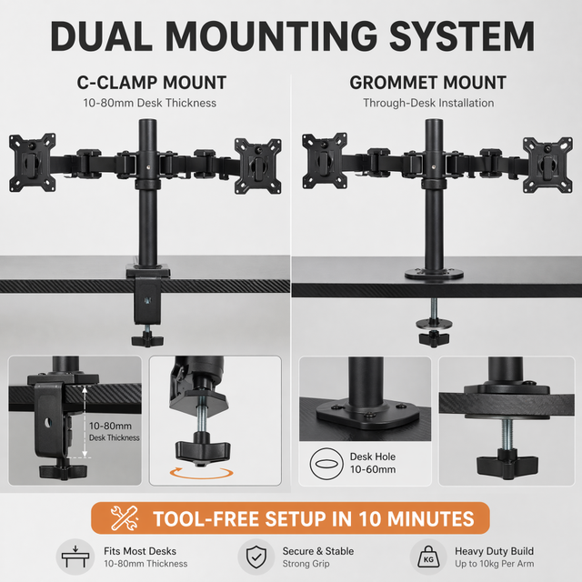 Heavy Duty Monitor Desk Mount Arm for 17-32 Inch Screens Adjustable 360 Rotation