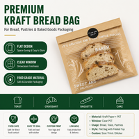 Sac à pain en papier kraft avec fenêtre transparente en PET, emballage alimentaire de qualité, design plat, logo personnalisé, pour toasts, croissants, baguettes
