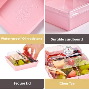 Boîtes à friandises miniatures jetables transparentes avec fourchettes pour biscuits, tranches de gâteau, charcuterie, pâtisserie, fraises, emballage de produits de boulangerie (rose) - Product Image 3