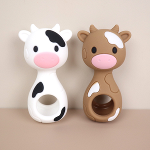 Juguetes de Dentición para Bebés de Grado Alimenticio, Sonajero de Silicona con Forma de Vaca, Mordedor Libre de BPA, Juguete Sensorial para Masticar con Forma de Animal para Bebés de 0 a 12 Meses, OEM - Product Image 1