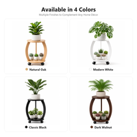 Support à plantes roulant en bois à 2 niveaux, table d'appoint polyvalente, étagère ronde mobile pour pots de fleurs avec roulettes