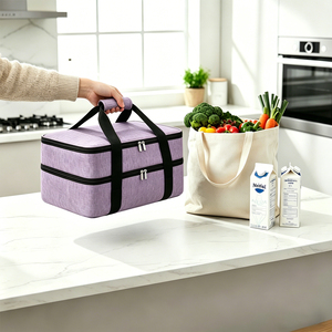 Bolsa Térmica Morada para Transportar Comida, Bolsa Aislante de Doble Capa para Transporte de Alimentos Calientes y Fríos, para Fiestas y Picnics - Product Image 5