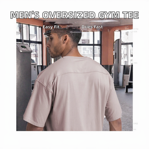 T-shirt de sport oversize pour homme en polyester et élasthanne, uni, teint, de qualité supérieure, épais, idéal pour l'entraînement, la gym et la course à pied - Product Image 2
