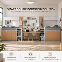 Lit superposé modulaire double pour étudiants avec bureau central partagé et armoire de rangement