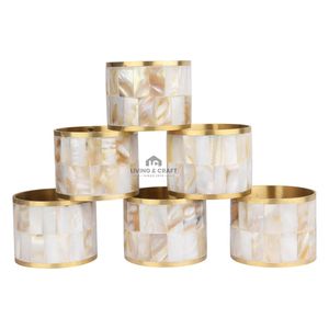 Anneaux de serviette en nacre en gros — Incrustation de coquillages faite à la main avec bordure en laiton |   Accessoires de table de luxe et OEM - Product Image 3