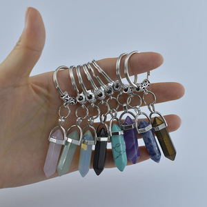 Porte-clés en pierre naturelle hexagonale Chakra, porte-clés en pierre de balle, porte-clés pour sac à main, bijoux de mode, cadeau - Product Image 1