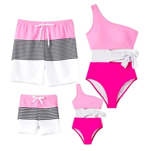 Ensembles de maillots de bain 4 pièces imprimé léopard personnalisé, colorblock, une pièce et bikini, tenues de plage asymétriques pour la famille - Product Image 2