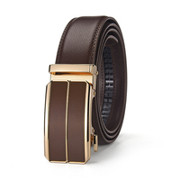 Sabuk Kulit Asli Pria Motif Cross Grain dengan Gesper Otomatis dari Paduan Seng untuk Bisnis Kasual