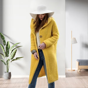 Dropshipping Solid Color Hooded Long Sleeve Sweater <b>Cardigan</b> Women Knit Fashion - Product Image 5