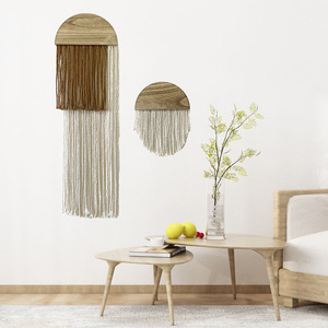 Tapiz Bohemio con Borlas, Decoración Nórdica de Algodón Hecha a Mano, Adorno Colgante Semicircular de Madera Maciza para Decoración del Hogar - Product Image 2