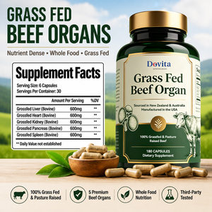 Produit de santé : Capsules d'organes de bœuf nourri à l'herbe pour le soutien rénal, capsules de gélatine, OEM, non-OGM, 180 unités, formule personnalisée - Product Image 2