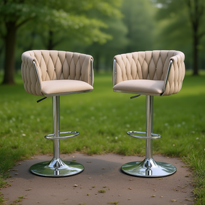 Tabourets de bar contemporains en tissu, hauteur réglable, base chromée, chaise de comptoir pivotante, lot de 2 - Product Image 2