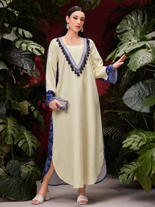 Nouvelle arrivée 2025, abaya ouverte en coton décontractée à imprimé géométrique, kaftan musulman pour femmes, robe maxi modeste pour le Ramadan - Product Image 3