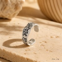 Bague ouverte ajustable gravée style graffiti vintage, plaqué argent antique, motif rétro, bijou de mode pour femme, base en cuivre