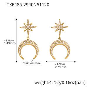 Collier Pendentif Plaqué Or 18K Lune Étoile Zircon 5A, Bijoux Croissant de Lune, Accessoires de Bijouterie, Ras-de-cou Superposable pour Femme - Product Image 6