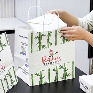 Bolsas de Papel Kraft Impresas Personalizadas, Biodegradables, Reciclables y Ecológicas al por Mayor, con Asas, para Comida para Llevar de Restaurantes - Product Image 5