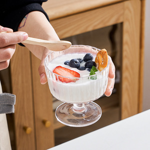 <span class=keywords><strong>Bol</strong></span> à glace en verre écologique à rayures verticales, pour pudding, yaourt, jus, dessert, avec un pied haut, emballé dans un carton - Product Image 4