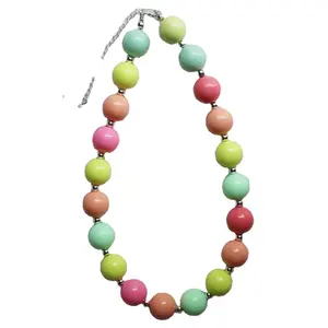 Chaînes perlées en plastique personnalisées, collier coloré, mignon, couleur bonbon, Design Kawaii, pour enfants, bijoux pour filles, m
