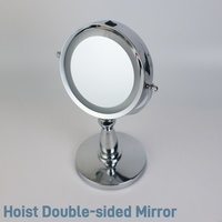 Miroir cosmétique de mode en métal chromé rond avec grossissement, 6 pouces, sur pied, double face, avec éclairage LED