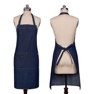 High Quality Multi-Functional Soft Jean Fabric <b>Kitchen</b> <b>Apron</b> with Pockets Woven Cleaning Cooking Cover for Home Restaurant Cafe - Product Image 2