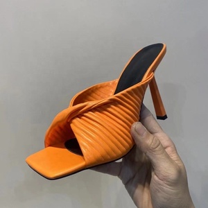 Beauty Color Cross Band Women Summer Shoes Open Square Toe Slip-on High Thin <b>Heels</b> Outdoor Women Sandals Slides Slippers Shoes - Product Image 4