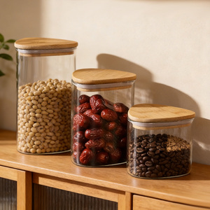 Organisateur de cuisine triangulaire pour sucre, sel, épices, herbes, aliments, grains de café, bocaux en verre avec couvercle en bambou hermétique, récipient - Product Image 3