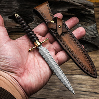 Couteau en acier Damas forgé à la main, épée d'extérieur, 19 cm, ensemble de couteaux en cuir, édition limitée, mini collection de dagues, accessoires d'armes