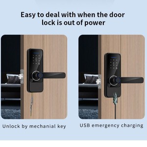 Serrure de porte intelligente Qleung S810 en alliage d'aluminium noir avec empreinte digitale, mot de passe, carte et application Tuya pour intérieur - Product Image 4