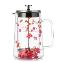 Desain Bunga Kering Buatan Tangan - French Press Kaca Dinding Ganda, Tahan Panas & Terisolasi untuk Para Pecinta Kopi