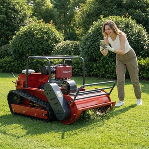 Cortacésped de orugas con motor de gasolina monocilíndrico y control remoto, multifunción, con cuchilla de labranza/picadora giratoria - Product Image 4
