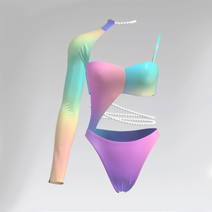 Elegante Traje de Baño de Una Pieza Personalizado con Detalles de Perlas en Degradado y Aberturas de Manga Larga para Resort - Product Image 1