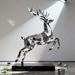 Escultura de Ciervo de Acero Inoxidable Pulido de Estilo Geométrico Moderno SENZHAO, Estatua de Arte Metálico Abstracto para Decoración Interior y Exterior - Product Image 3
