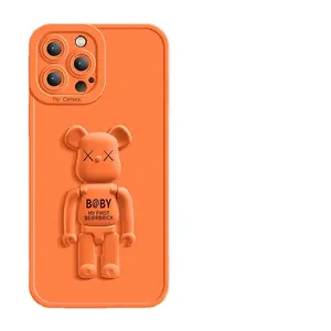 最新的3D眼睛暴力熊纯色硅胶手机套，带支架，适用于iPhone 13/12/11/XR