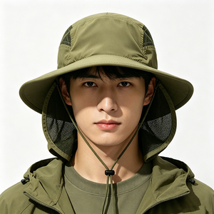 Chapeau de pêcheur unisexe à large bord en maille respirante avec protection intégrale du cou, protection UV, séchage rapide, tissu en toile - Product Image 1