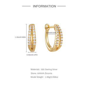 ต่างหูแบบห่วงประดับเพชรสองแถว ดีไซน์เรียบหรู คลาสสิก ทำจากเงินแท้ 925 - Product Image 5