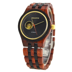 Montre automatique à quartz BEDATE pour homme, cadran ajouré avec résistance à l'eau 3ATM, style bois - Product Image 2