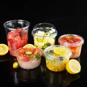 Food Container deli cups with lids fruits salad smoothie shaved ice cream pudding dessert yogurt Clear disposable plastic bowl