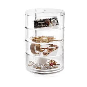 Spinning Makeup Storage organizers display cases 4 tier clear acrylic round boxes