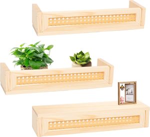 Étagères flottantes en bois, étagère murale en <span class=keywords><strong>rotin</strong></span> Boho pour <span class=keywords><strong>salle</strong></span> <span class=keywords><strong>de</strong></span> <span class=keywords><strong>bain</strong></span> et cuisine, étagère flottante en osier pour enfants - Product Image 1