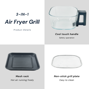 Deweisi 3 trong 1 đa mục đích Nồi chiên không khí 5L với bát thủy tinh kỹ thuật số chế độ điều khiển thiết lập chương trình nhiệt độ thời gian - Product Image 3