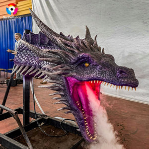 Tête de <span class=keywords><strong>dragon</strong></span> animatronique violette de 1,5 m avec LED lumineuses, modèle de dinosaure réaliste, accessoire interactif pour parc d'attractions - Product Image 1