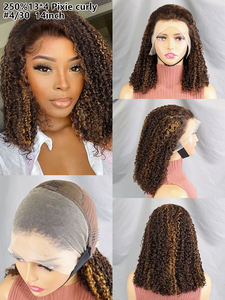 Pelucas Rizadas Pixie Letsfly, Densidad 250%, 12-22 Pulgadas, Pelucas con Frente de Encaje 13x4, 4/30 #   Cabello Virgen Natural 10A, Cabello Humano 100%, Pelucas de Cabello Completo - Product Image 6