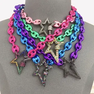 BD-B3517奢华粉色红色紫色蓝色绿色金属链项链和星星扣吊坠，适合女生佩戴