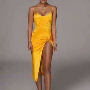Backless kız tek parça elbise 2021 yaz spagetti kayışı kadın moda yüksek yarık gömme elbise