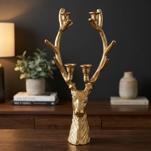 Portavelas de asta de ciervo inspirado en el bosque con atractivo rústico, brillo cálido para vacaciones de Navidad para decoración del hogar - Product Image 5
